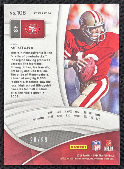 Joe Montana 2021 Panini Spectra Celestial /99 49ers Sports Trading Card