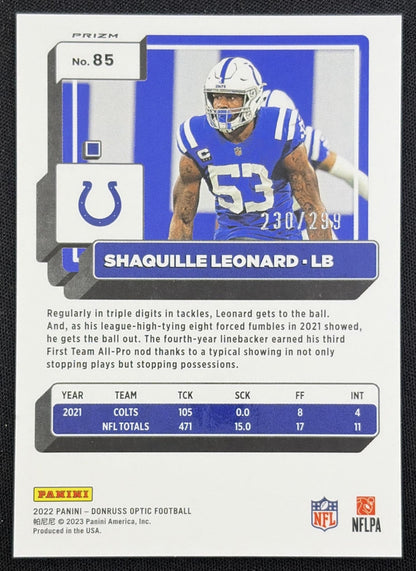Shaquille Leonard 2022 Panini Donruss Optic Aqua /299 Colts