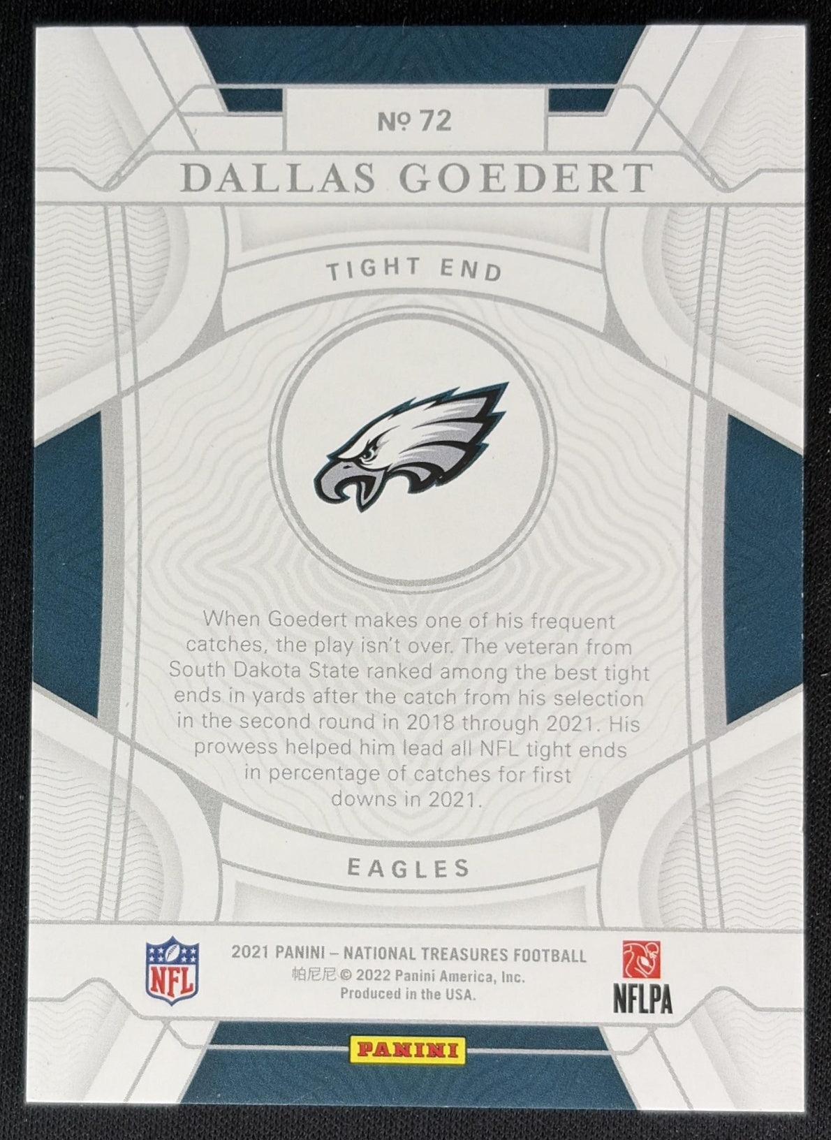 Dallas Goedert 2021 Panini National Treasures Purple /49 Eagles Sports Trading Card