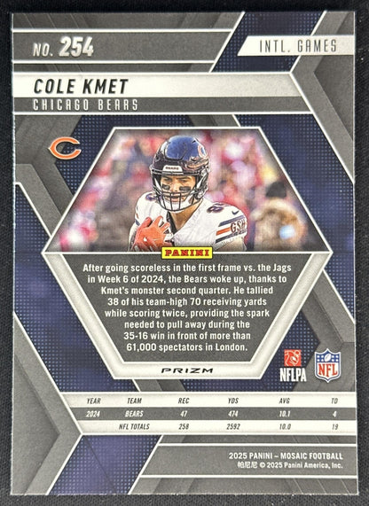 Cole Kmet 2025 Mosaic England International Games No Huddle Bears Sports Trading Cards