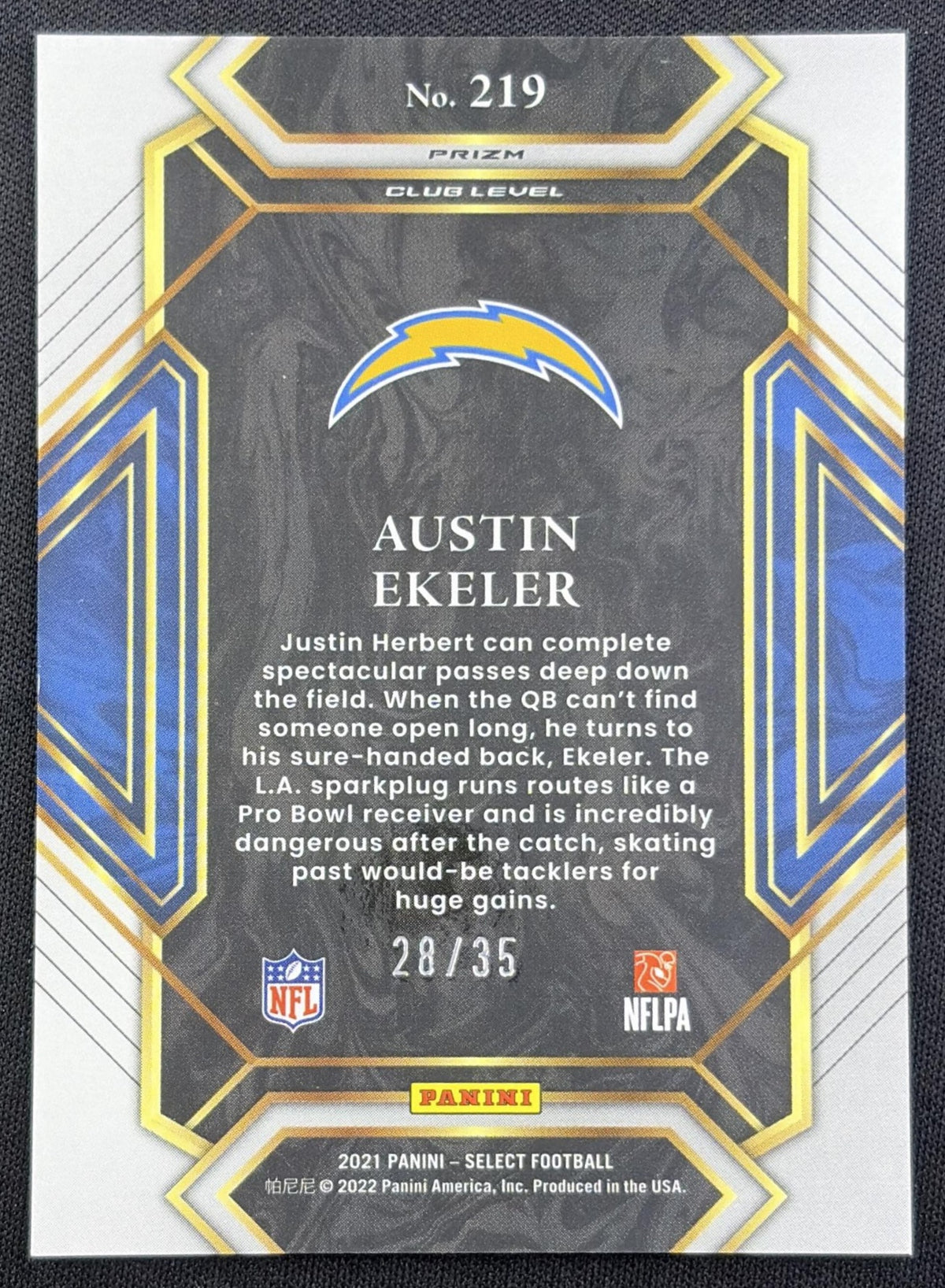 Austin Ekeler 2022 Panini Select White Prizm /35 Chargers