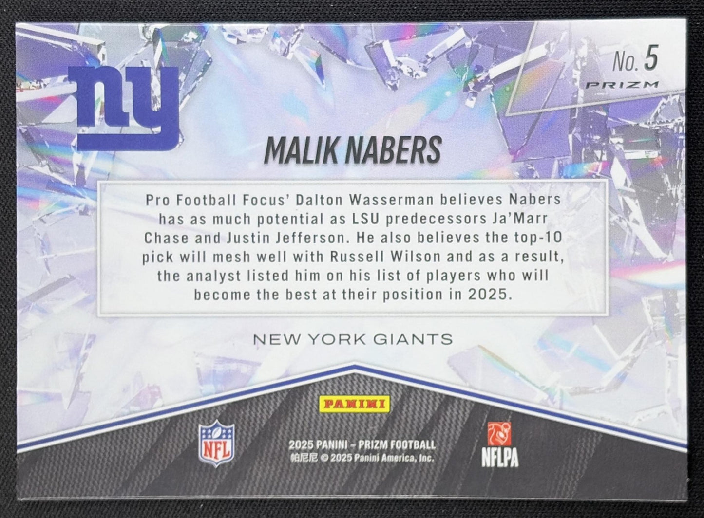 Malik Nabers 2025 Panini Prizm Break No Huddle Giants New York Giants