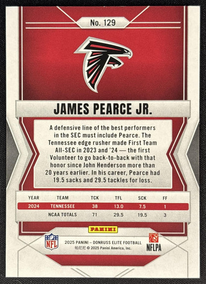 James Pearce Jr. 2025 Panini Donruss Elite Rookies /999 Falcons back