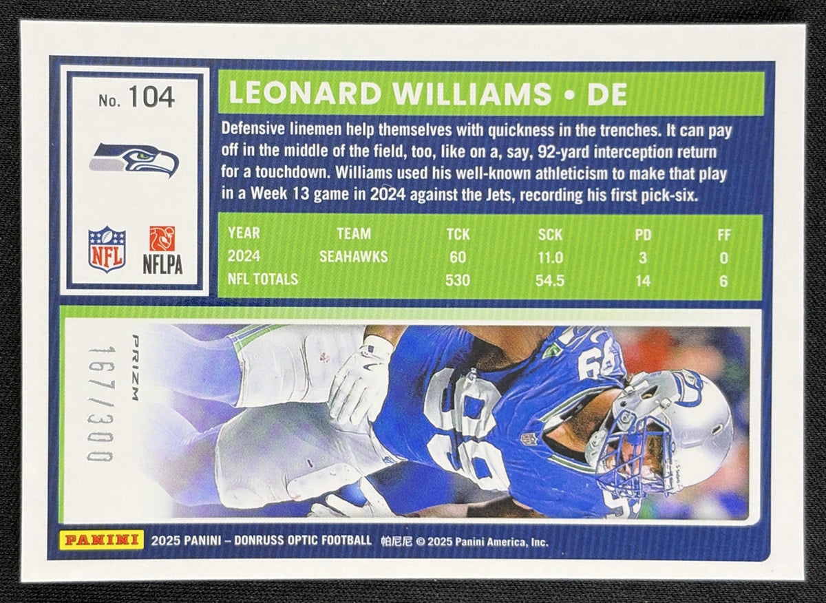 Leonard Williams 2025 Panini Donruss Optic Wave Prizm /300 Seahawks back