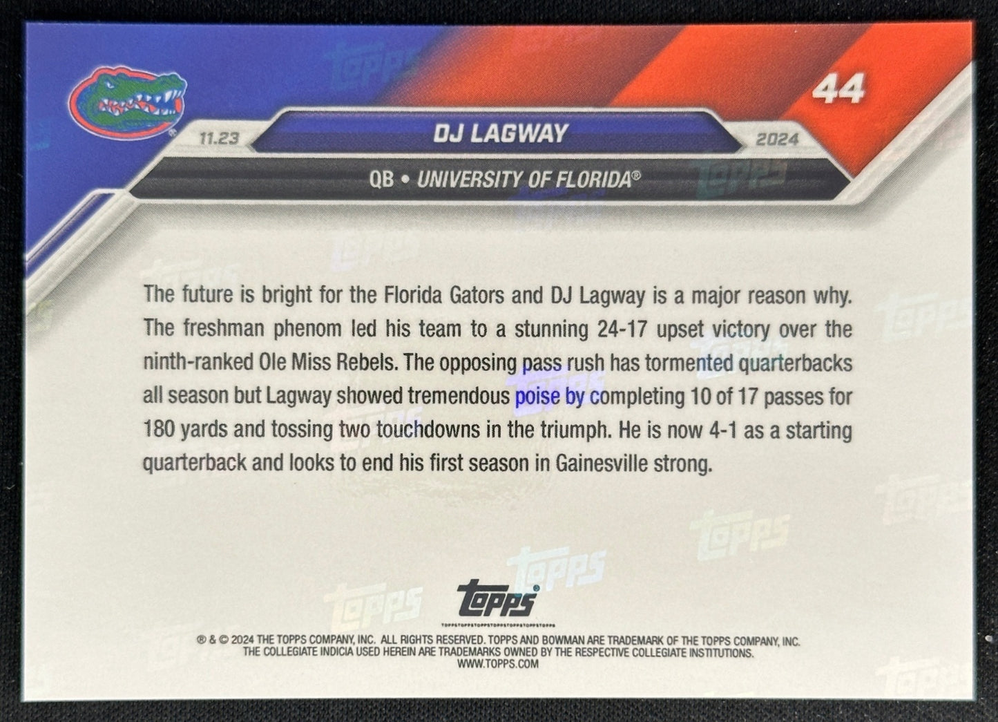 DJ Lagway 2024 Bowman U Now #44 Florida Gators