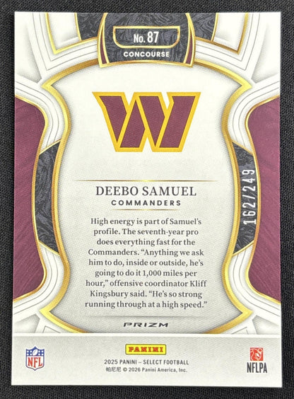 Deebo Samuel 2025 Panini Select Concourse Red Prizm Shock /249 Commanders