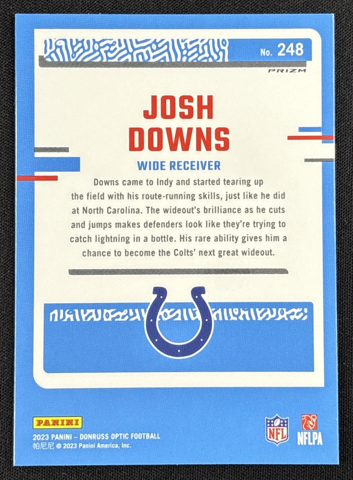 Josh Downs 2023 Panini Donruss Optic Blue Stars Prizm Colts
