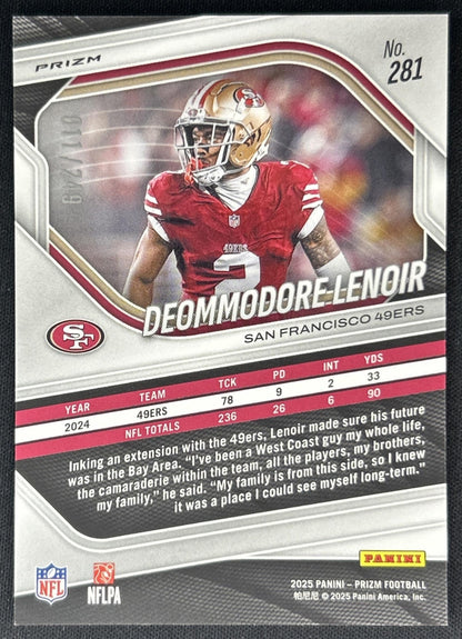Deommodore Lenoir 2025 Panini Prizm Orange /249 49ers back
