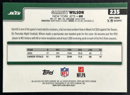 Garrett Wilson 2025 Topps Chrome Jets Sports Trading Cards