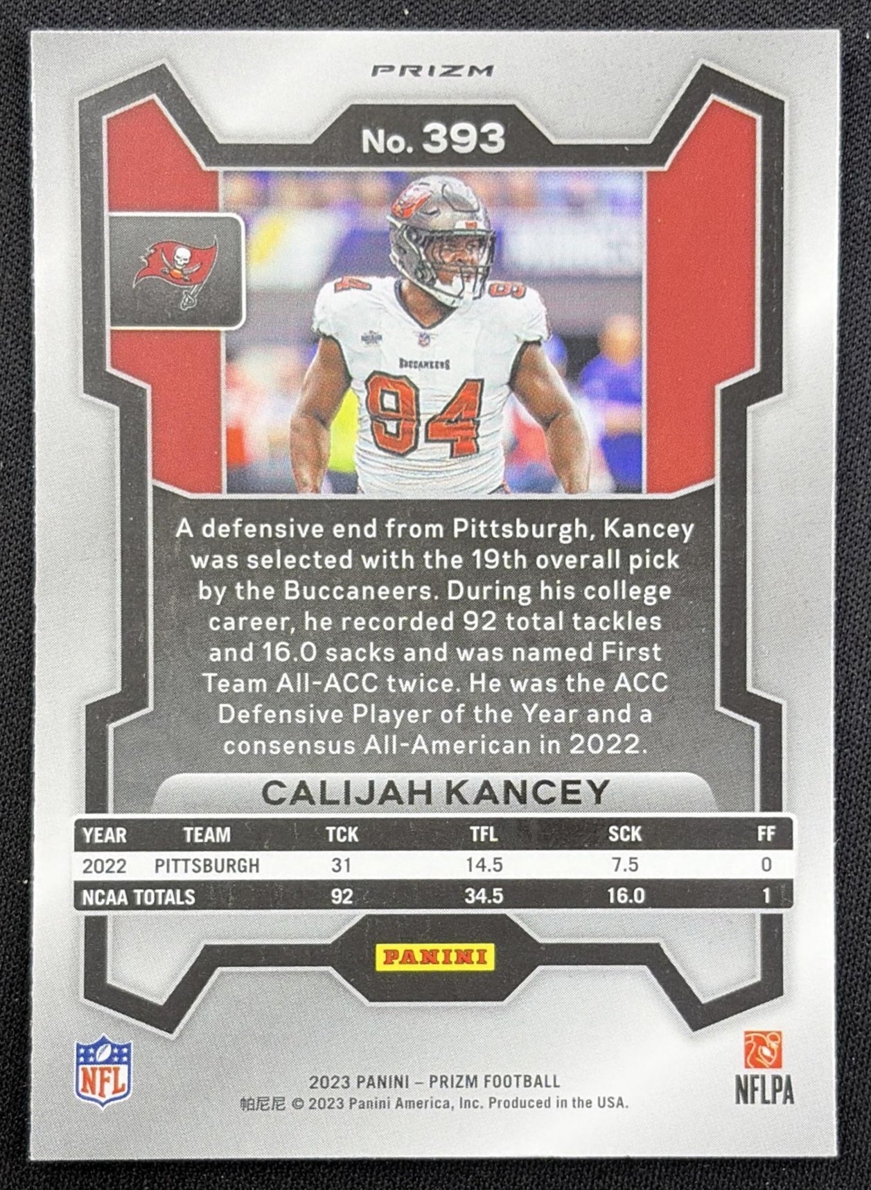 Calijah Kancey 2023 Panini Prizm Green Wave Buccaneers