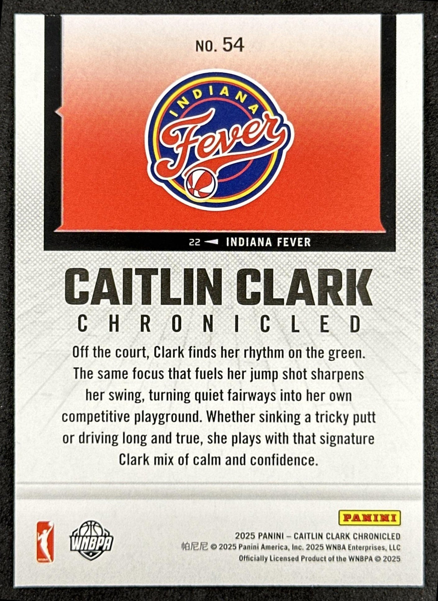 Caitlin Clark 2025 Panini Chronicled Life Style Holo Fever 54 Indiana Fever
