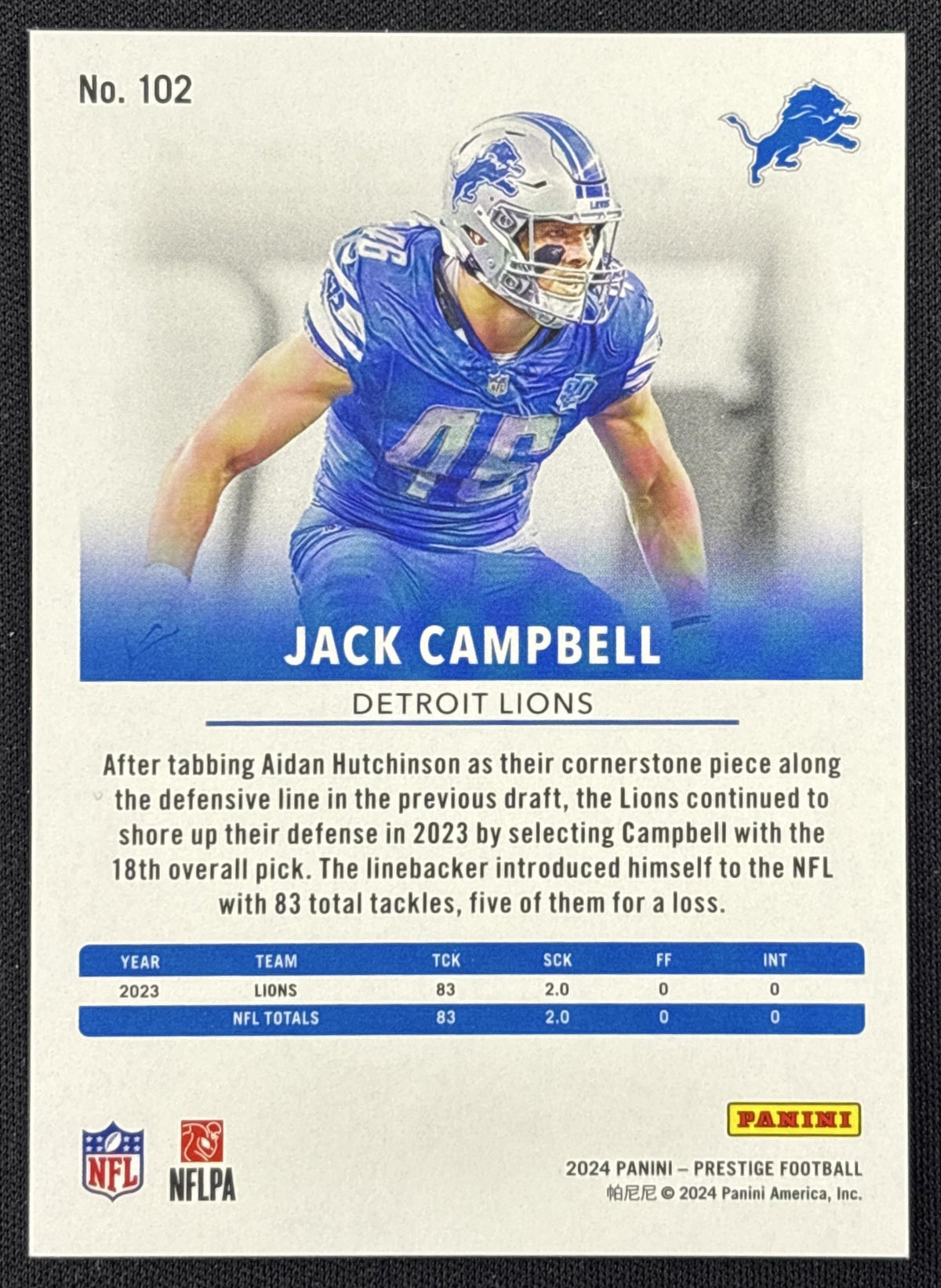 Jack Campbell 2024 Panini Prestige Red Xtra Points /999 Lions
