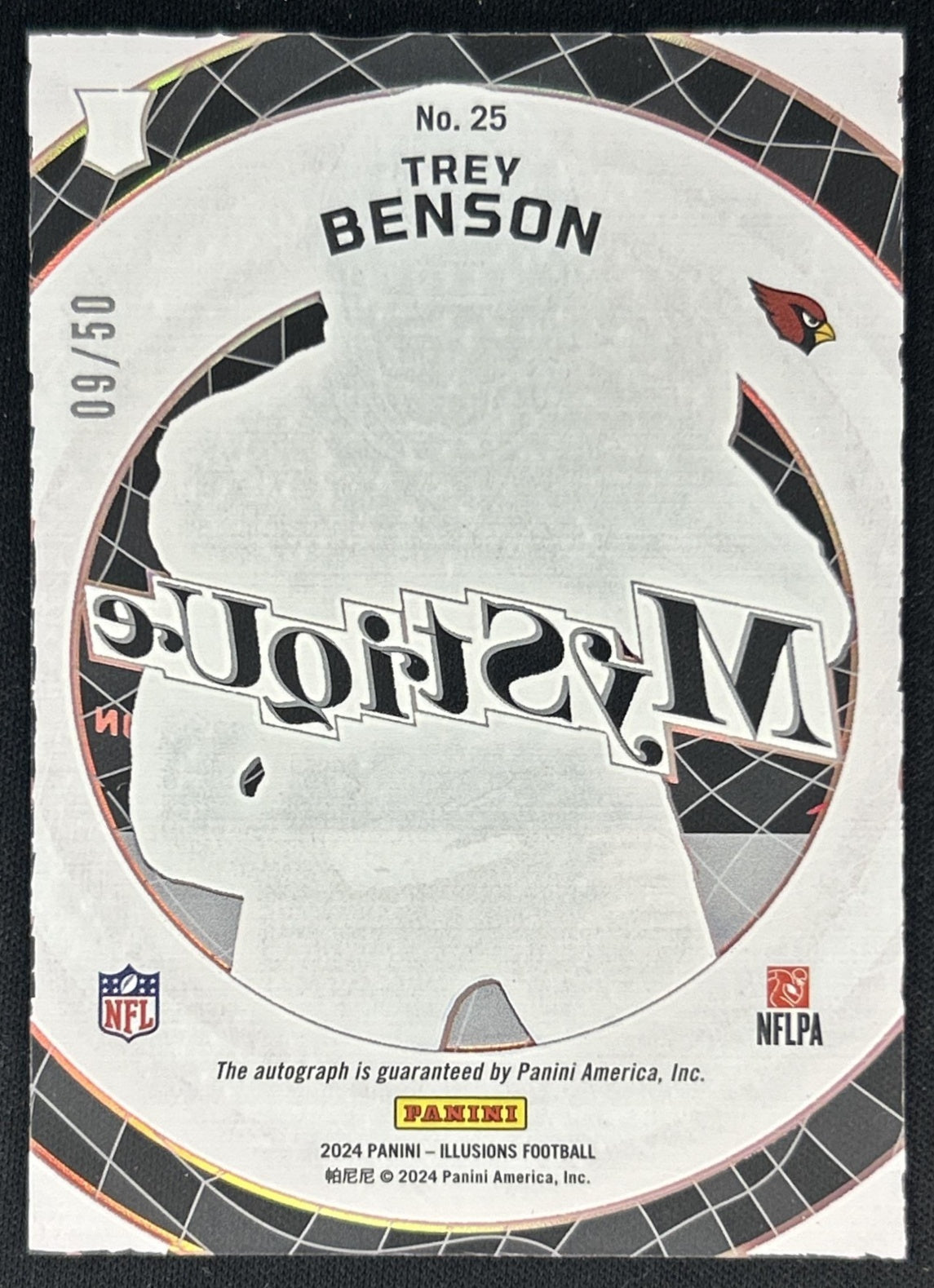 Trey Benson 2024 Panini Illusions Mystique Auto Pink /50 Cardinals Back