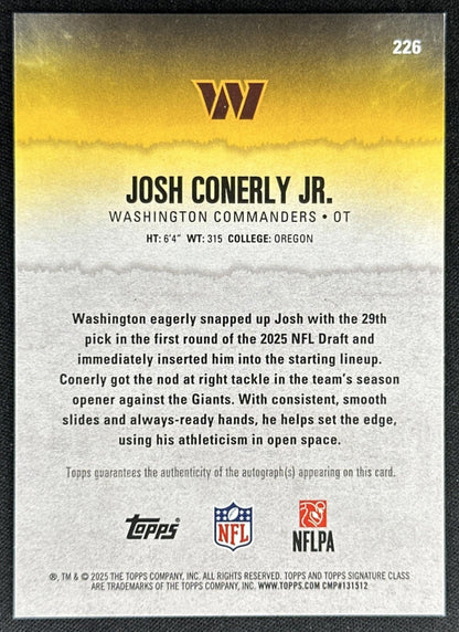 Josh Conerly Jr. 2025 Signature Class Rookie Auto Purple Foil /100 Commanders