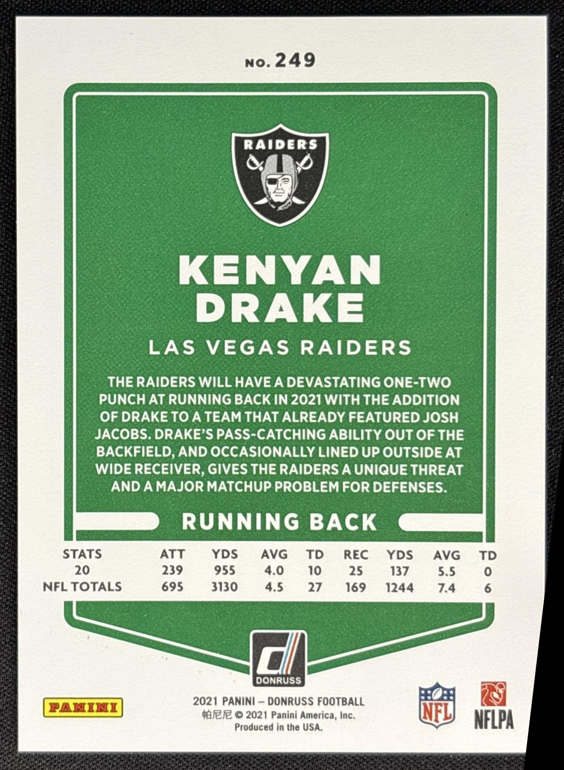 Kenyan Drake 2021 Panini Donruss Press Proof Premium Raiders Sports Trading Card