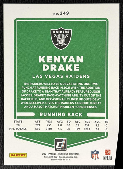 Kenyan Drake 2021 Panini Donruss Press Proof Premium Raiders Sports Trading Card