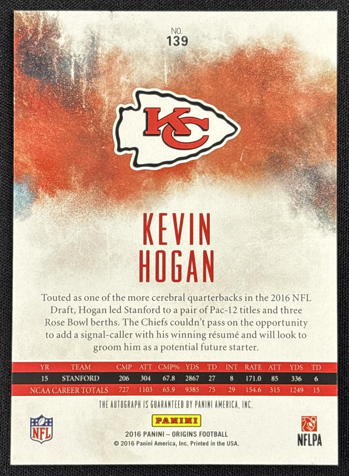 Kevin Hogan 2016 Panini Origins Auto Rookie Kansas City Chiefs