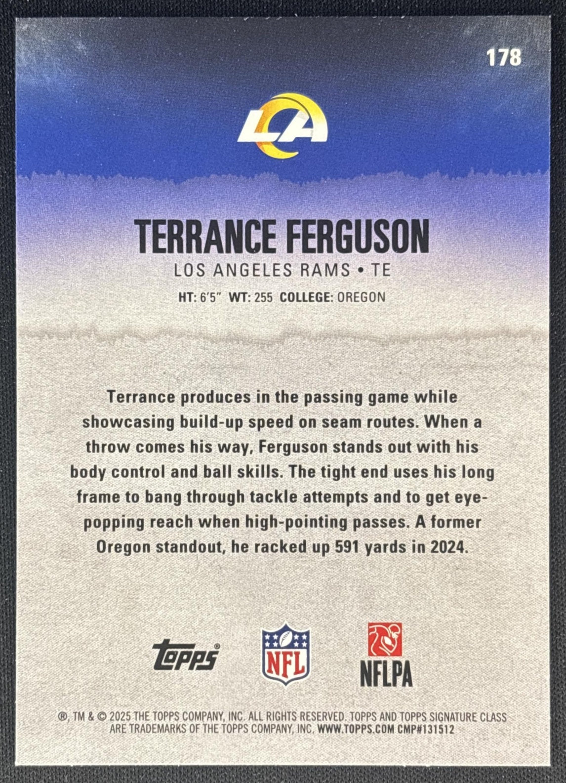 Terrance Ferguson 2025 Topps Signature Class Rookie Green & Purple Foil Rams back