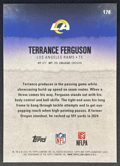 Terrance Ferguson 2025 Topps Signature Class Rookie Green & Purple Foil Rams back