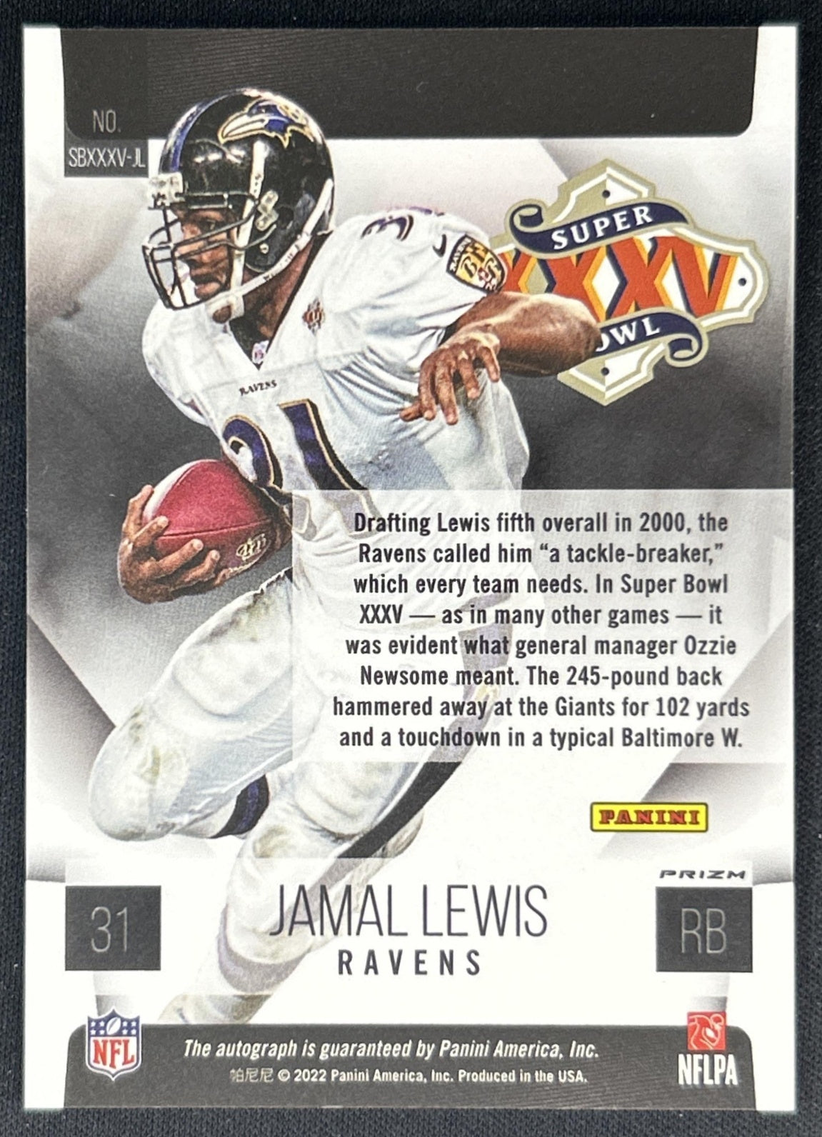 Jamal Lewis 2022 Panini Spectra 2021 Super Bowl Signatures Prizm Ravens Back