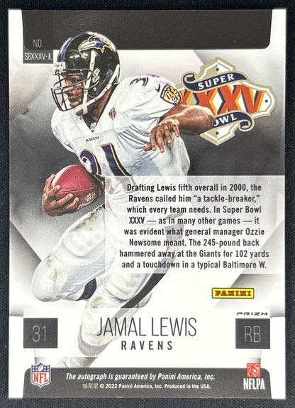 Jamal Lewis 2022 Panini Spectra 2021 Super Bowl Signatures Prizm Ravens Back