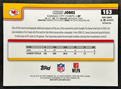 Chris Jones 2025 Topps Chrome Refractor Chiefs Sports Trading Cards