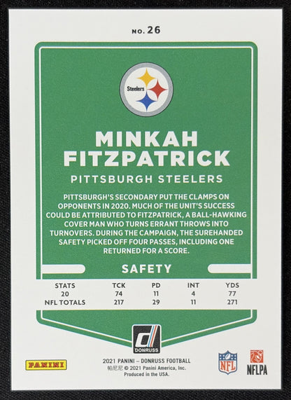 Minkah Fitzpatrick 2021 Panini Donruss Press Proof Premium Steelers - Pittsburgh Steelers