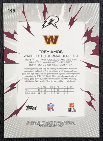 Trey Amos 2025 Topps Resurgence Black and White Surge Refractor /399 Commanders