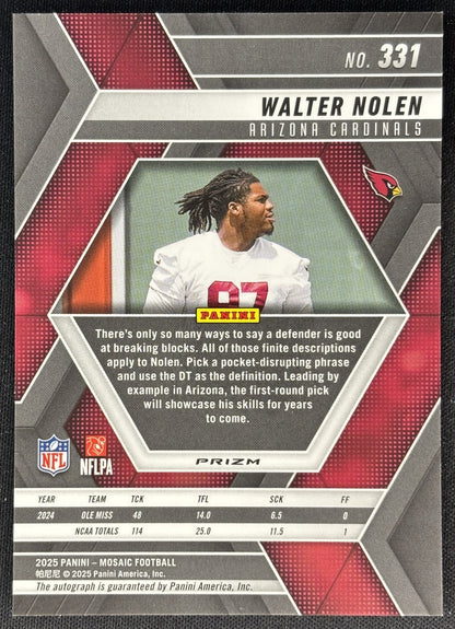 Walter Nolen 2025 Panini Mosaic Rookie Auto Cardinals Sports Trading Cards