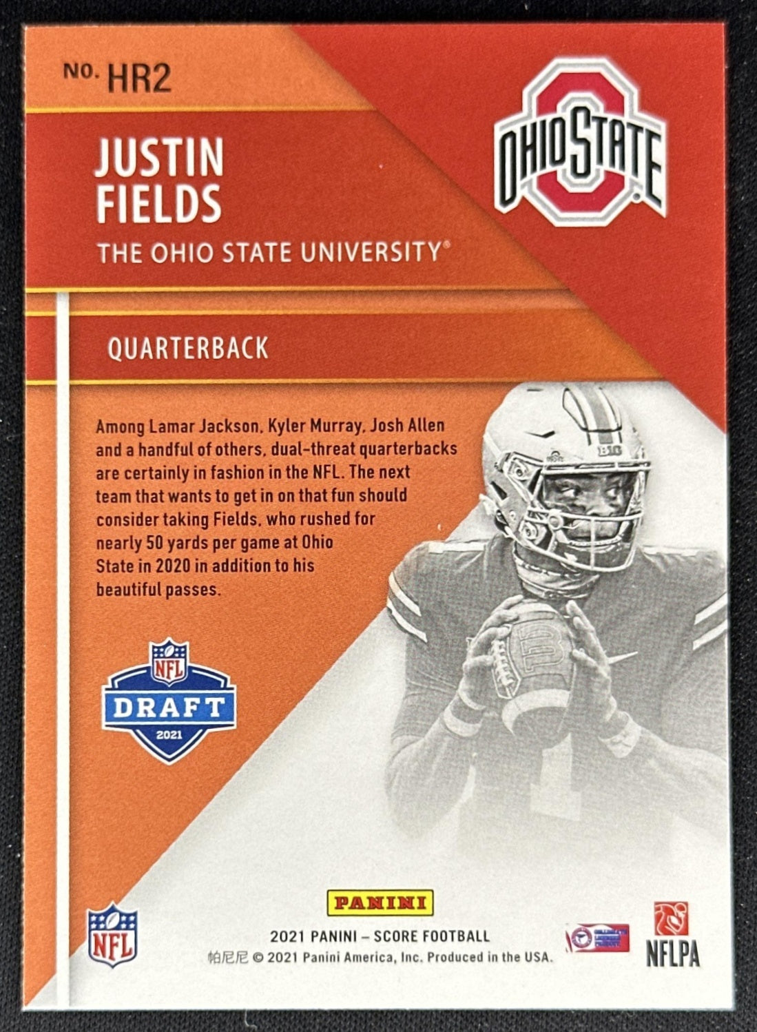 Justin Fields 2021 Panini Score Hot Rookies Buckeyes back