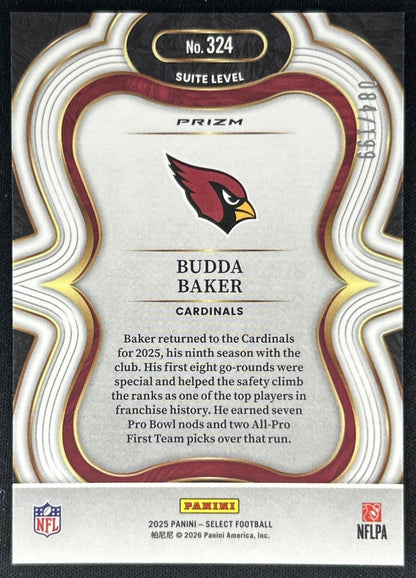 Budda Baker 2025 Panini Select Suite Level Tri-Color Prizm /199 Cardinals back