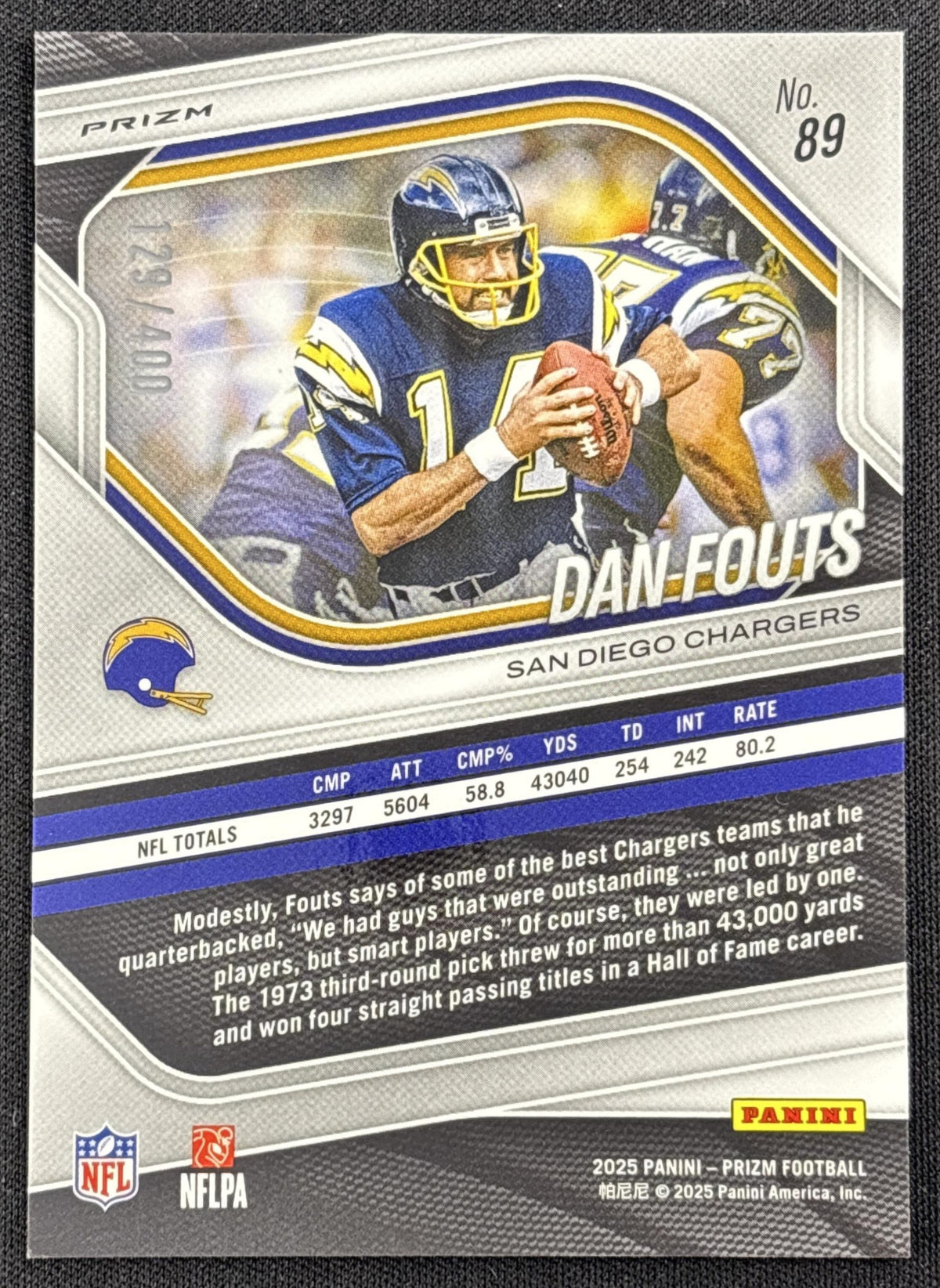 Dan Fouts 2025 Panini Prizm Pandora /400 Chargers