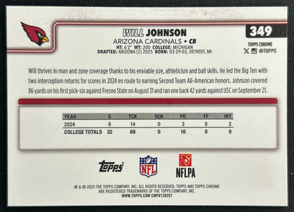 Will Johnson 2025 Topps Chrome Rookie Cardinals Sports Trading Cards