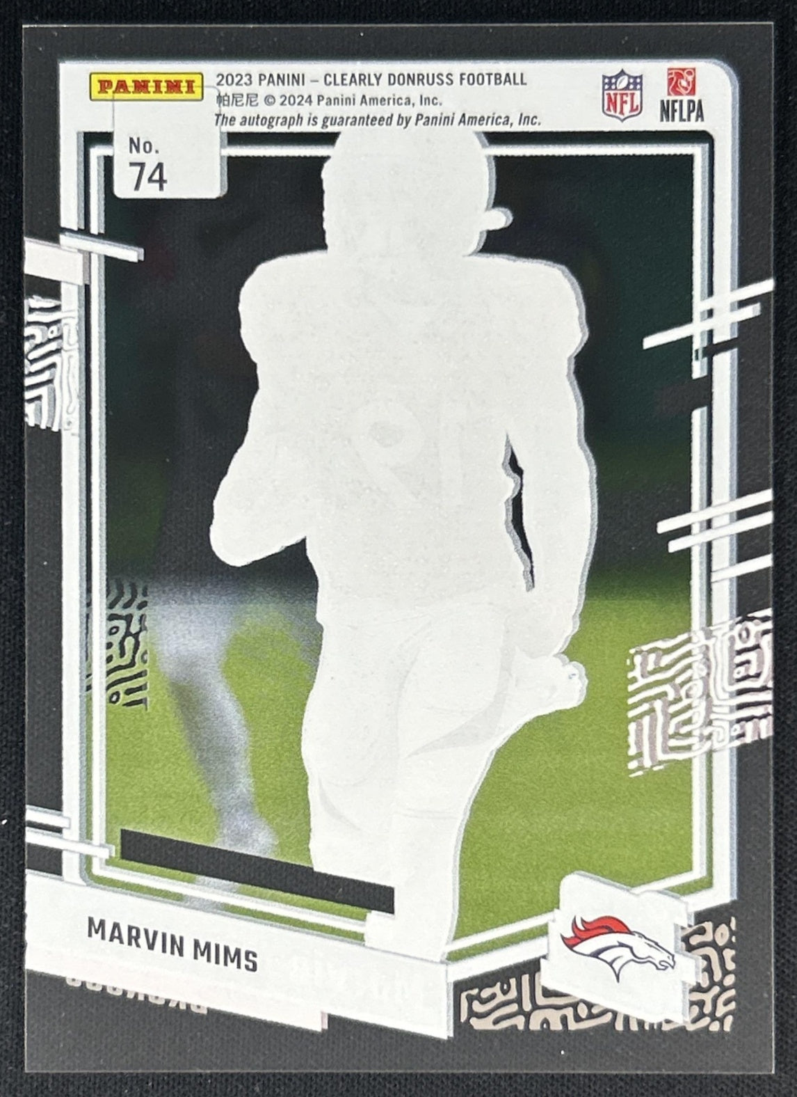 Marvin Mims 2023 Panini Clearly Donruss Rated Rookie Auto Broncos Back