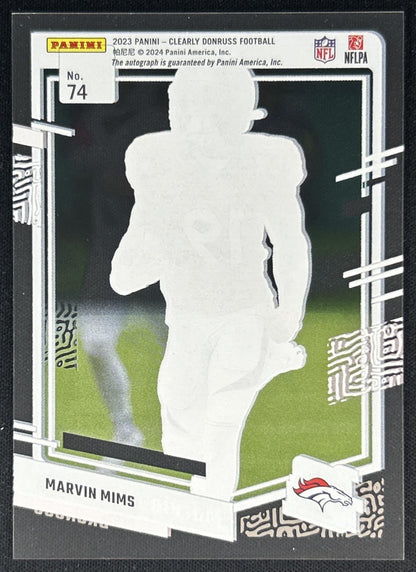 Marvin Mims 2023 Panini Clearly Donruss Rated Rookie Auto Broncos Back