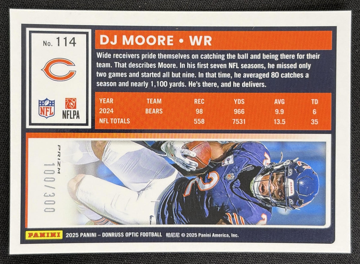 DJ Moore 2025 Panini Donruss Optic Wave Prizm /300 Bears back