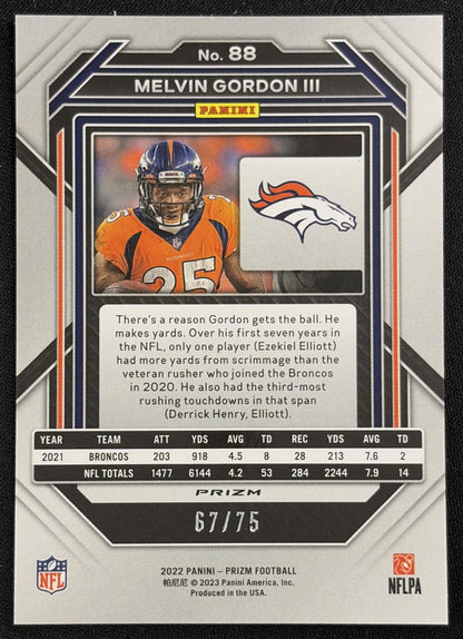 Melvin Gordon III 2022 Panini Prizm Green Scope /75 Broncos - back