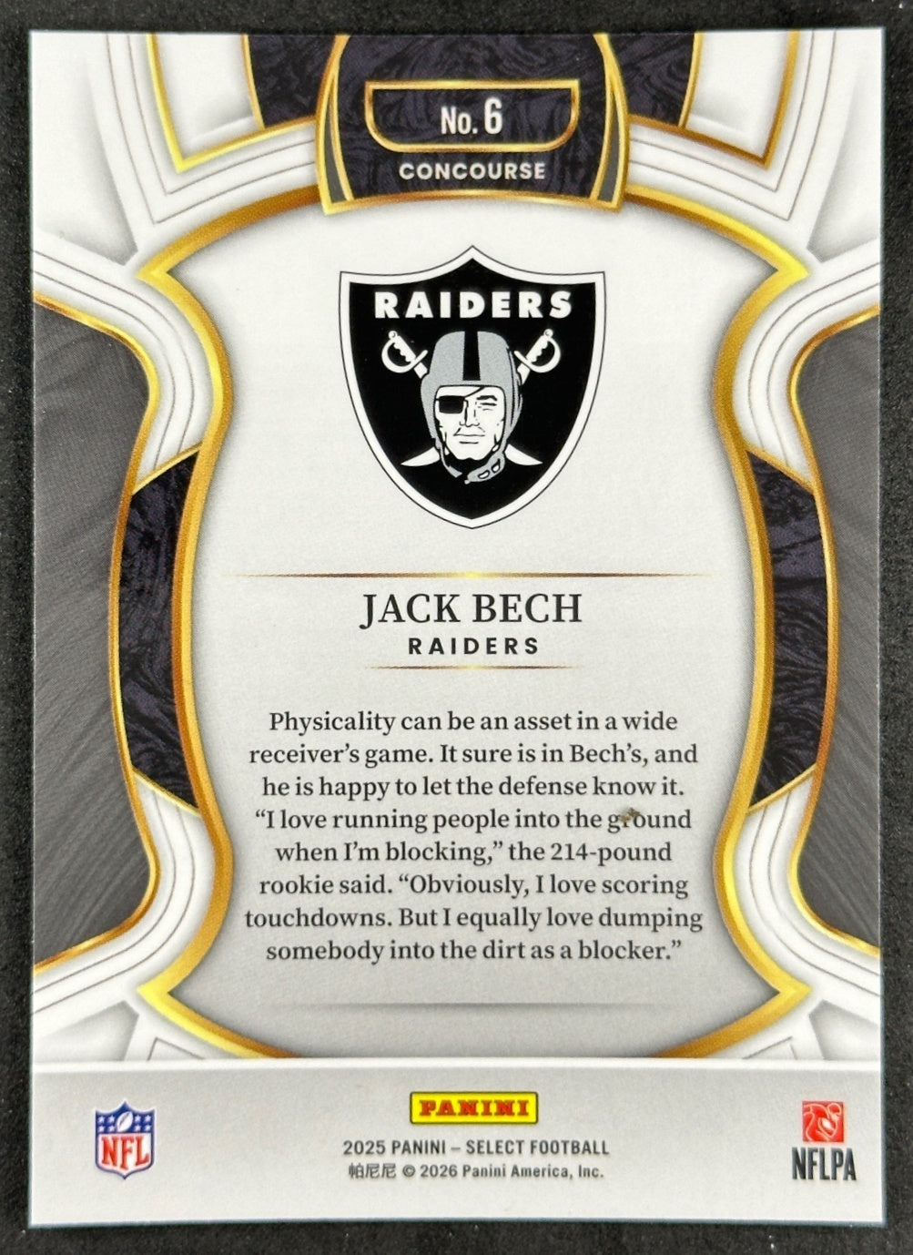 Jack Bech 2025 Select Concourse Raiders Sports Trading Card