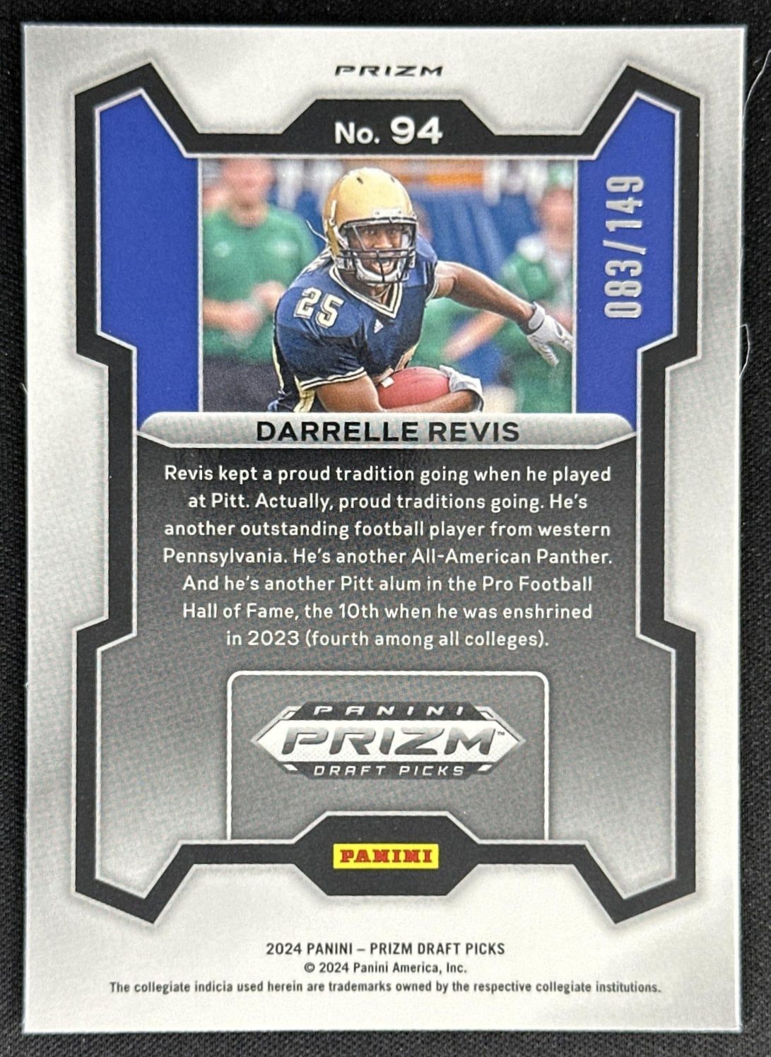 Darrelle Revis 2024 Panini Prizm Collegiate Draft Picks Purple Ice /149