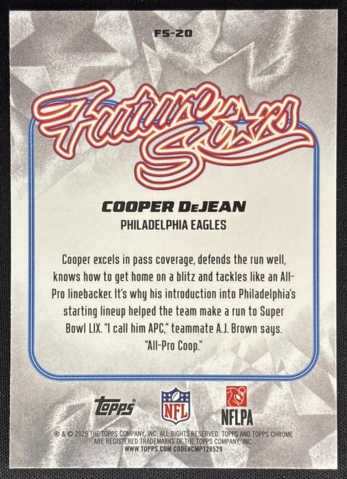Cooper Dejean 2025 Topps Chrome Future Stars Aqua Refractor /199 Eagles Sports Trading Cards
