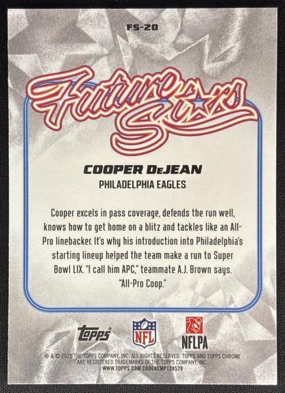 Cooper Dejean 2025 Topps Chrome Future Stars Aqua Refractor /199 Eagles Sports Trading Cards
