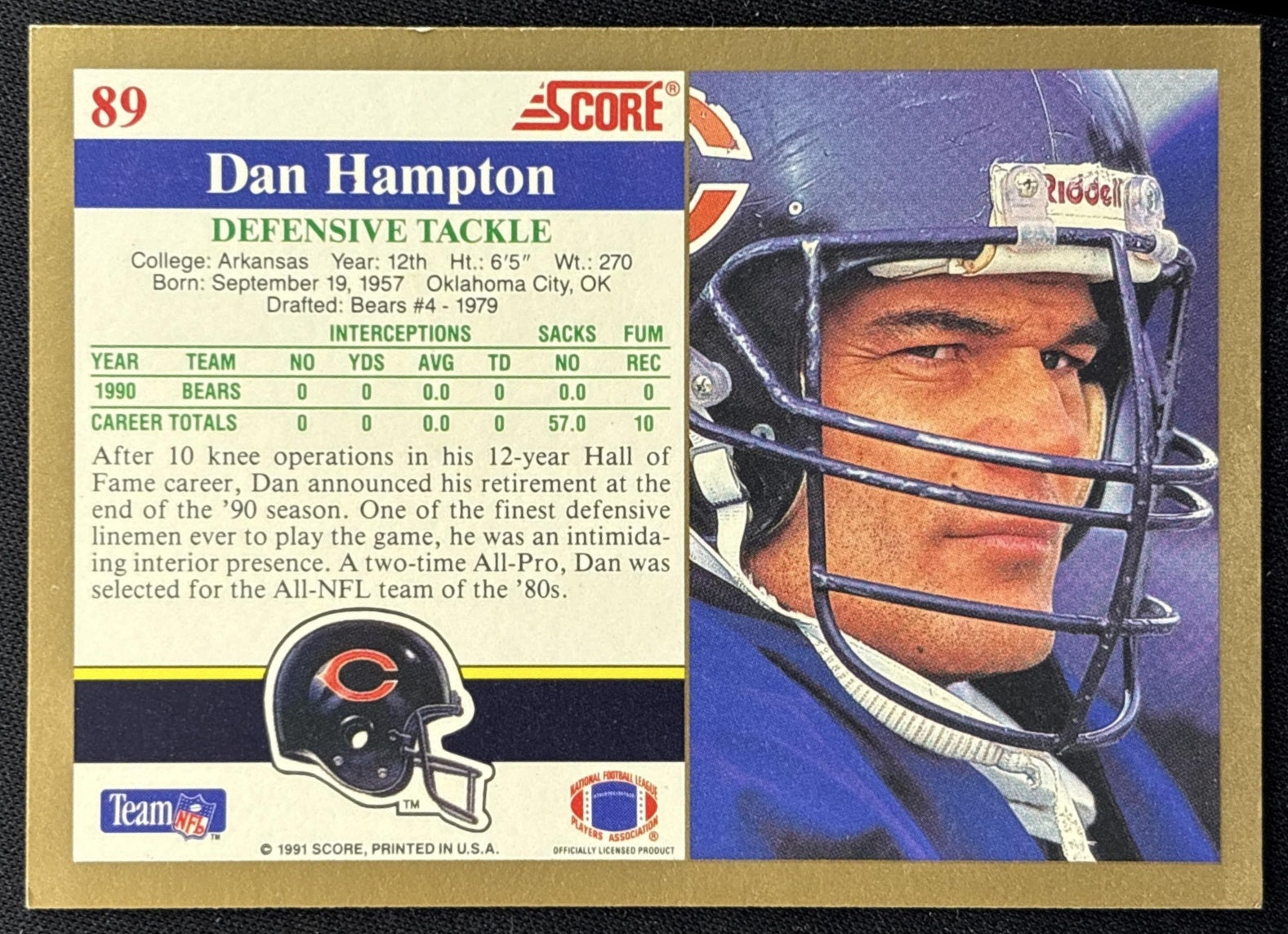 Dan Hampton 1991 Score Bears back