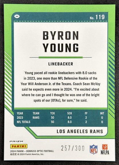 Byron Young 2023 Panini Donruss Optic Wave Prizm /300 Rams Sports Trading Cards