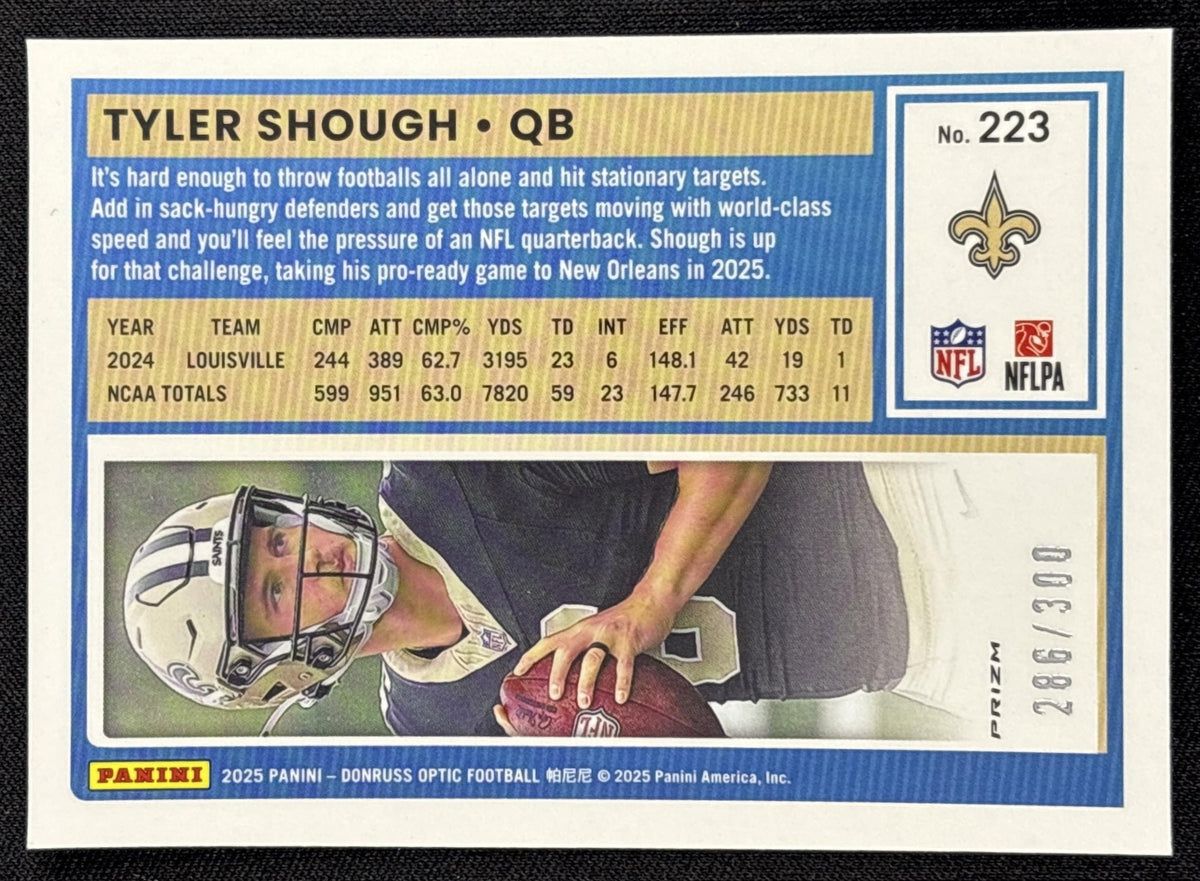 Tyler Shough 2025 Panini Donruss Optic Rated Rookie Wave Prizm /300 Saints