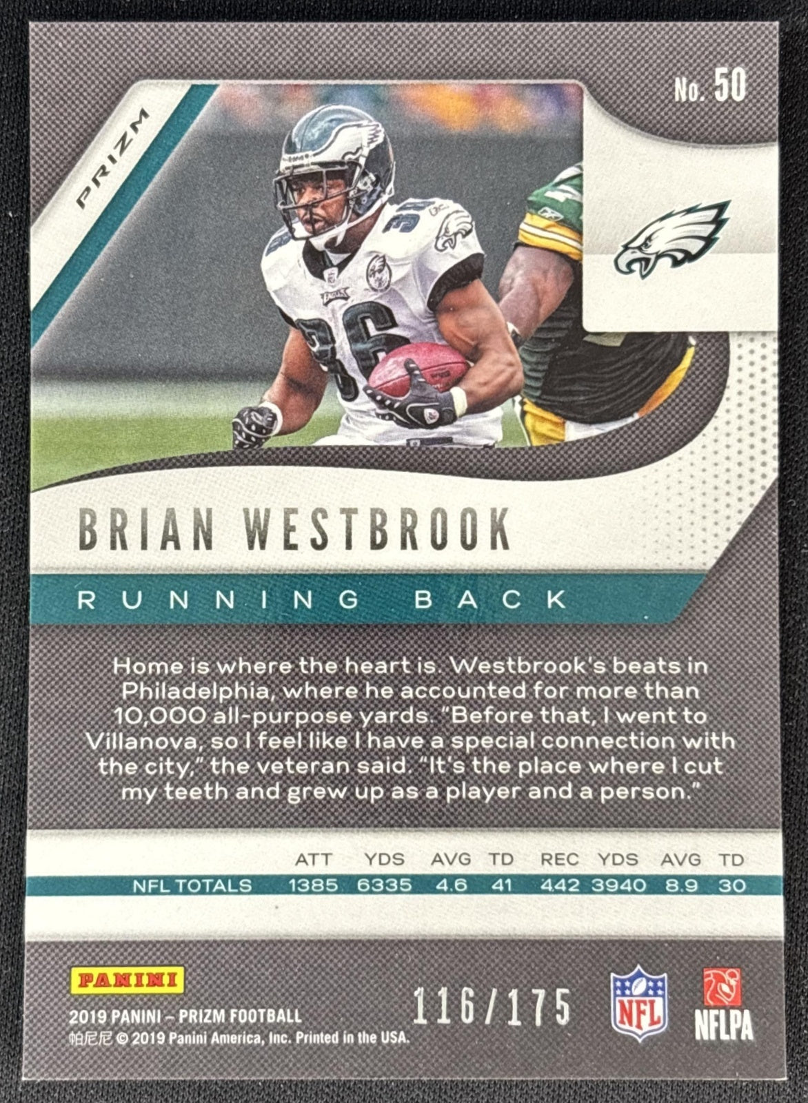 Brian Westbrook 2019 Panini Prizm Hyper /175 Eagles back