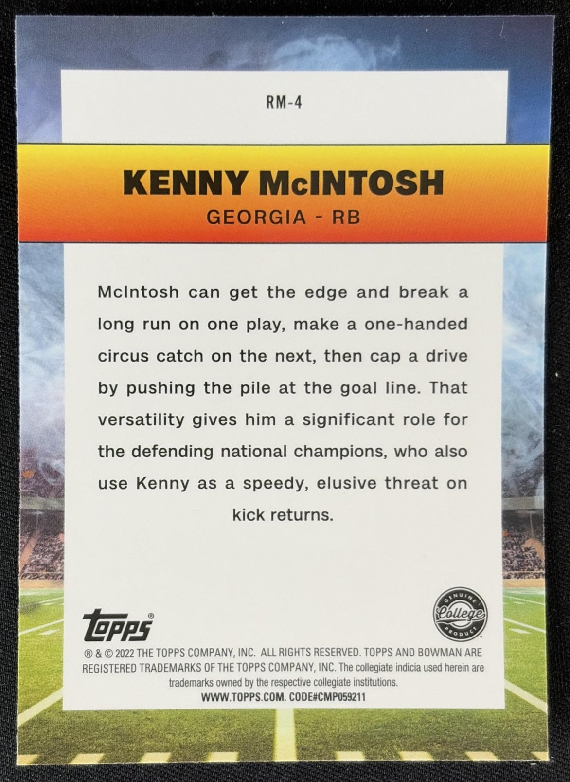 Kenny McIntosh 2022 Bowman University Chrome Ramblin' Man Bulldogs