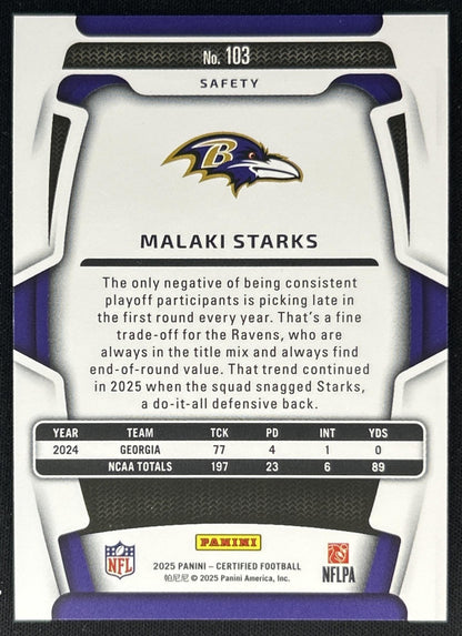 Malaki Starks 2025 Panini Certified Rookies Mirror /399 Ravens