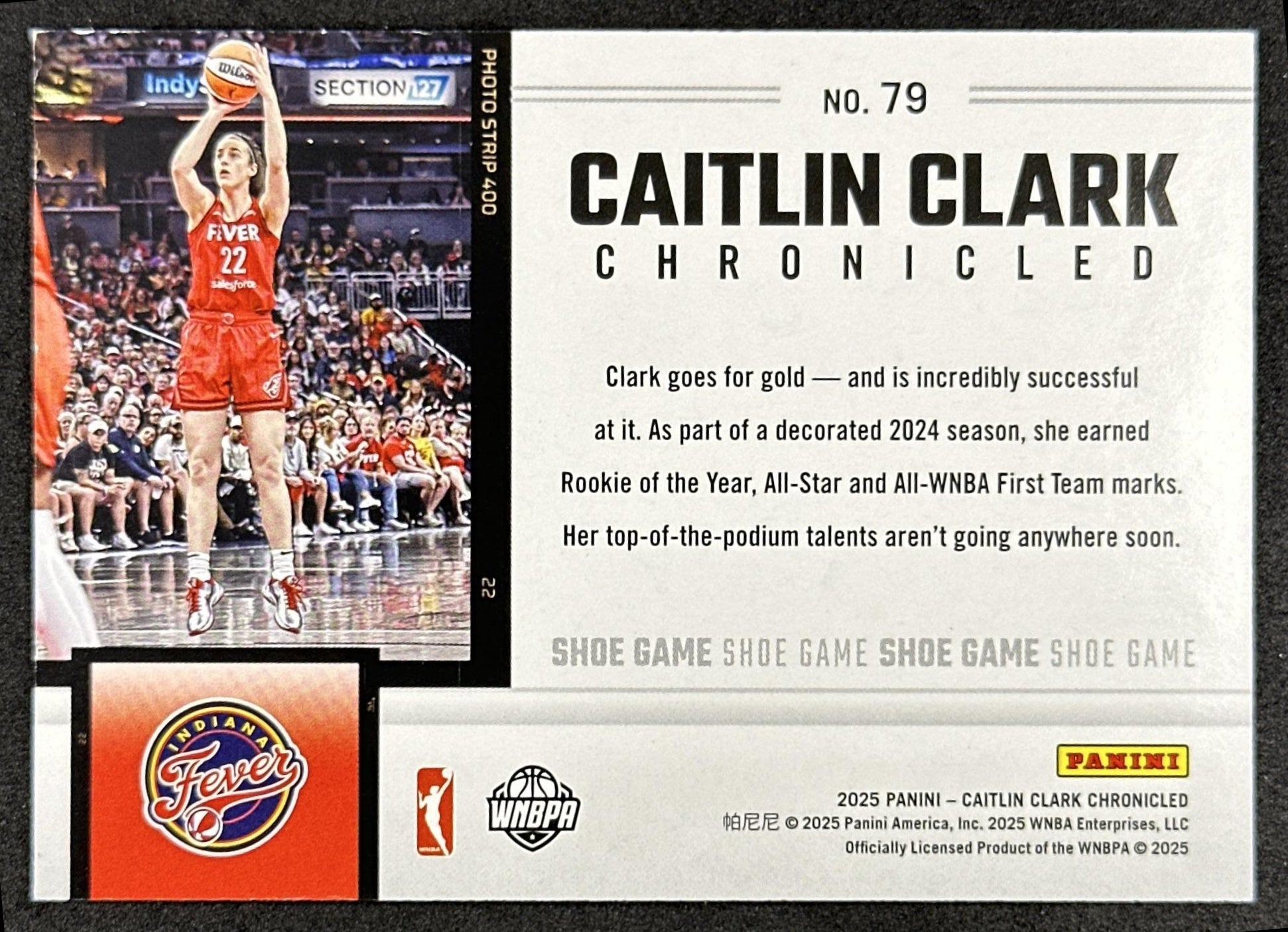 Caitlin Clark 2025 Panini Chronicled Shoe Game Holo Fever 79 Indiana Fever