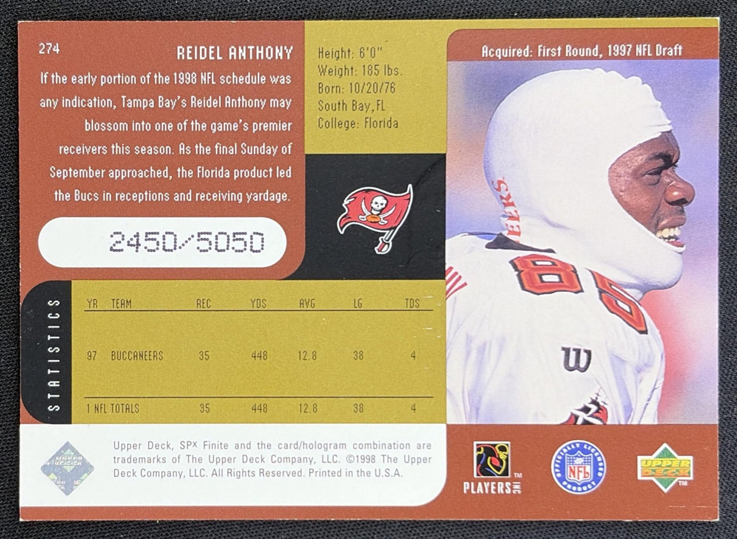 Reidel Anthony 1998 SPx Finite Radiance /5050 Buccaneers