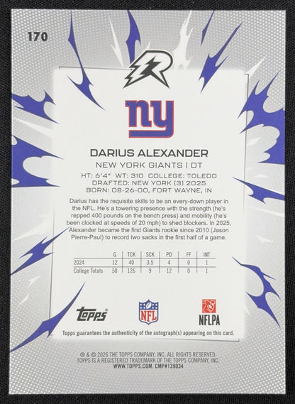 Darius Alexander 2025 Topps Resurgence Rookie Signatures Gold Power Surge Refractor /50 Giants